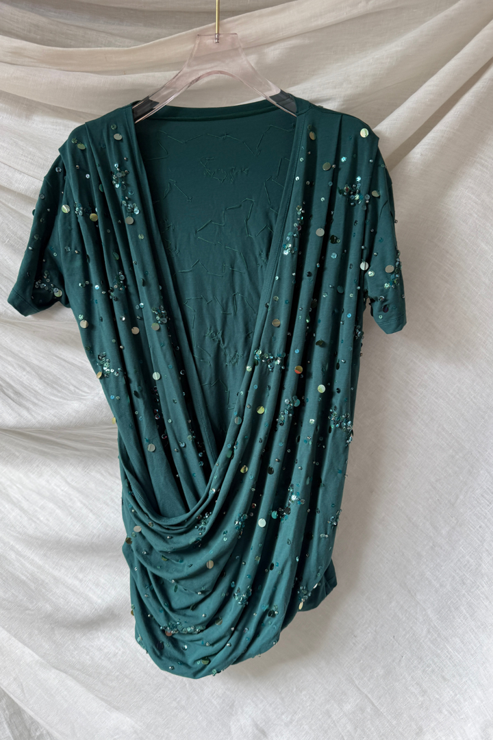 SAMPLE - Beaded Low neck draped top - Size S